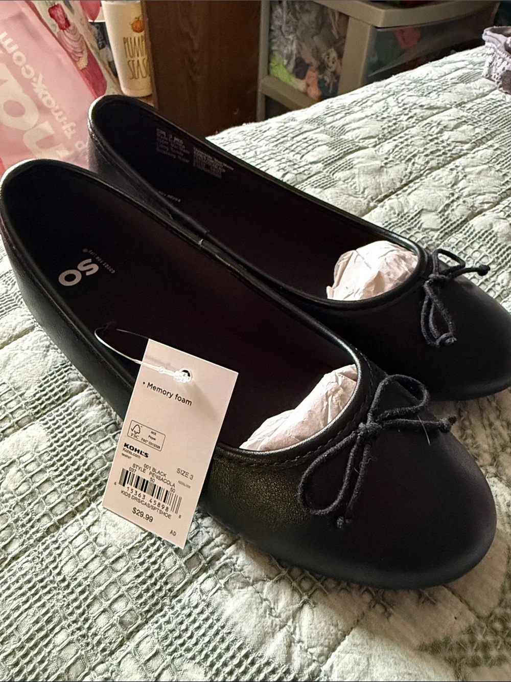 SO Girls Black Ballet Flats with Bow Accent